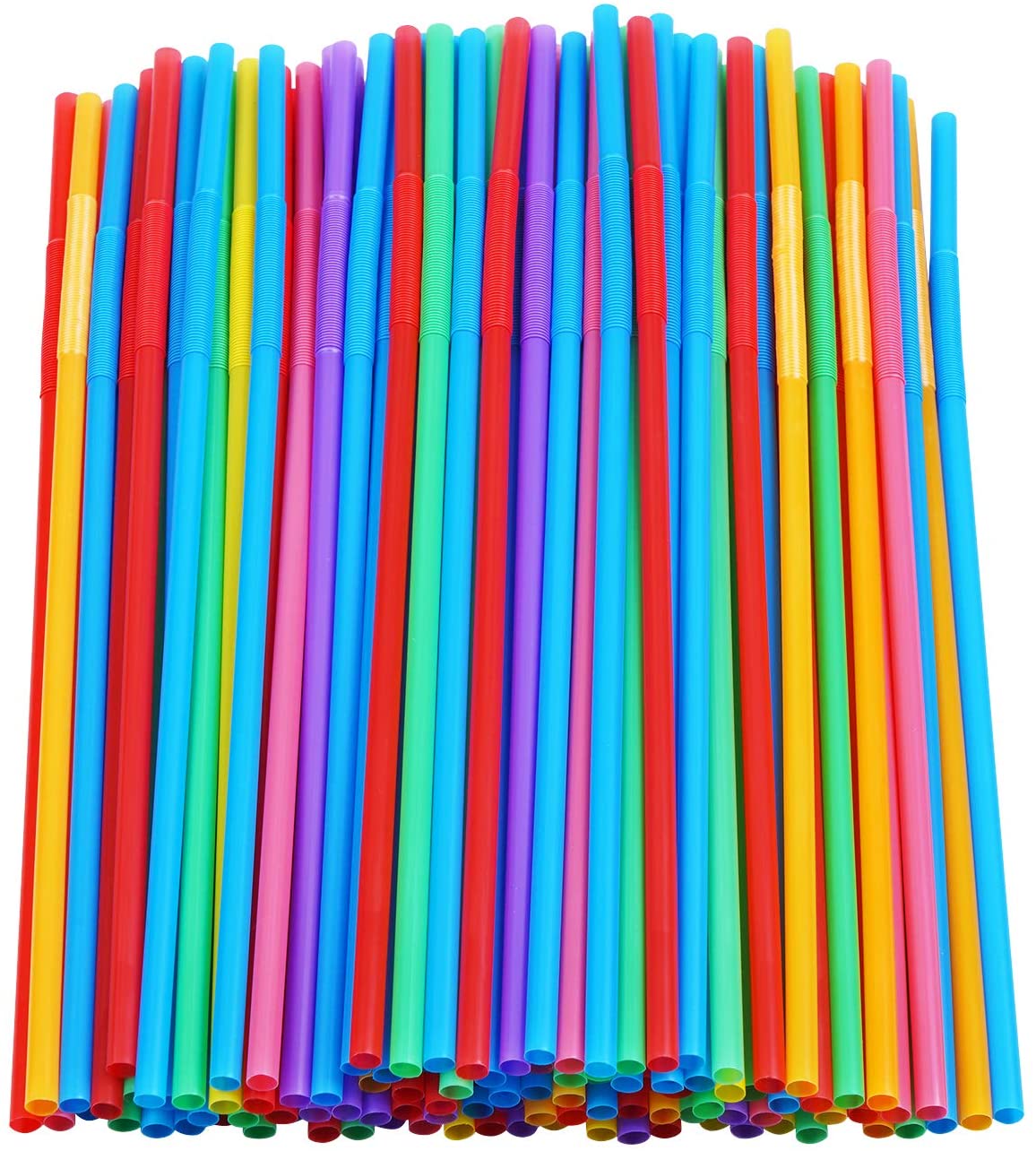 CVNDKN Flexible Plastic Multi-Color Straws, 200-Count