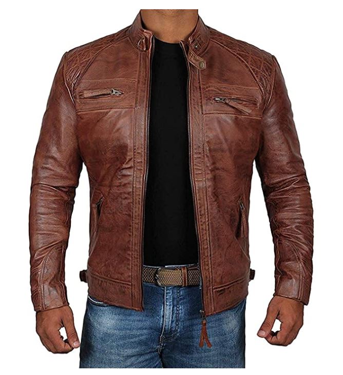 Decrum Multi-Pocket Lambskin Men’s Biker Leather Jacket
