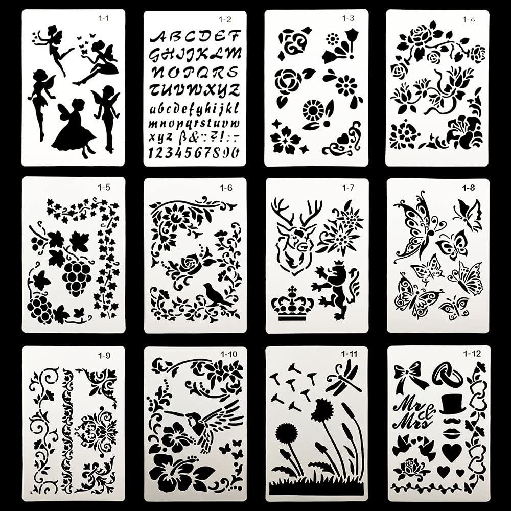 DEPEPE 6.3 x 9.7-Inch Whimsical Plastic Stencils & Templates, 12-Piece