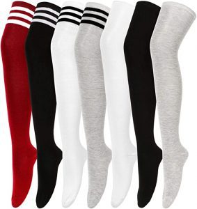 Dimore Cotton Thigh-High Long Socks For Women, 7-Pack