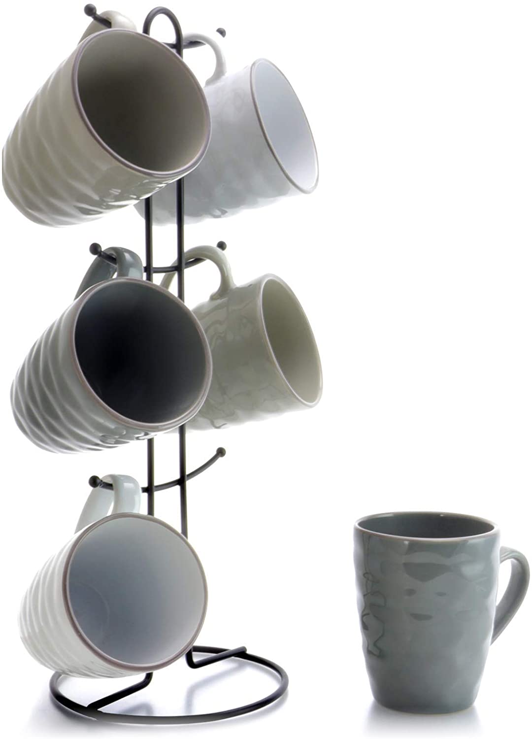 Elama Wave Series 12-Ounce Stoneware Coffee Mug Set, 6-Piece
