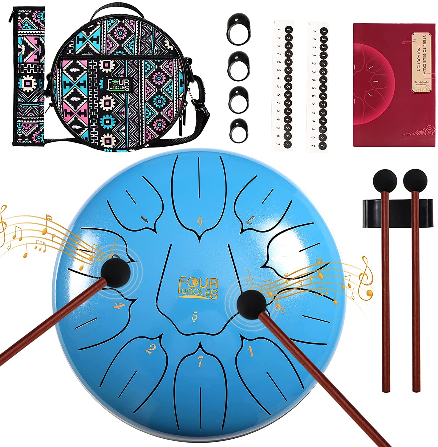 FOUR UNCLES Steel D-Key Tongue Drum & Percussion Kit