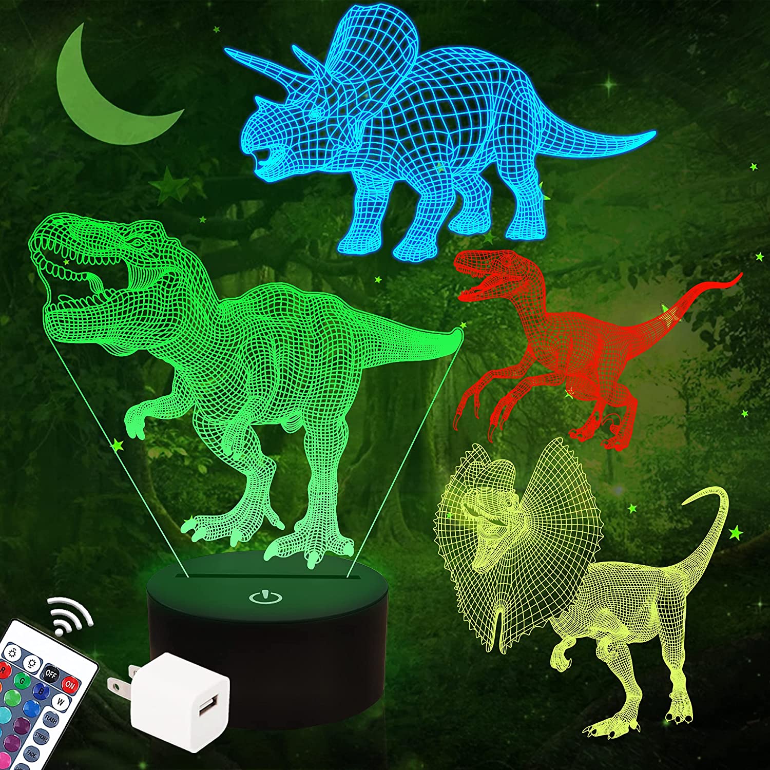 FULLOSUN Battery-Powered 3D Dinosaur Night Light