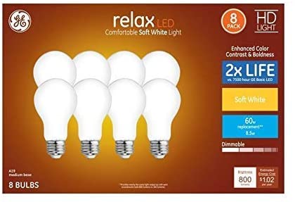 GE Relax Energy Saving Dimmable Lightbulbs, 8-Pack