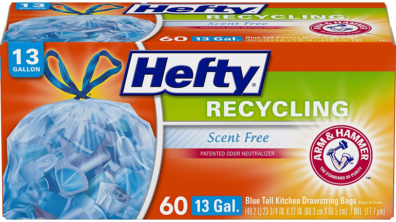 Hefty Odor Control Trash, Recycling & Compost Bags, 60-Count