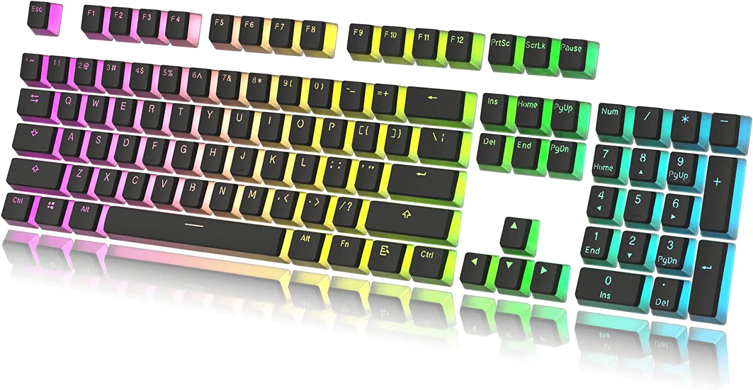 HK Gaming PBT Color Topped Keycaps, 108-Keys