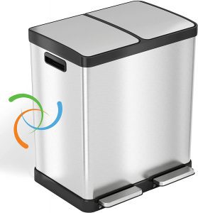 iTouchless Double Receptacle Odor Control Trash, Recycling & Compost Bin, 16-Gallon