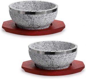 MDLUU Granite & Wood Korean Cooking Stone Bowl, 2-Piece