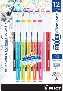 PILOT Fineliner FriXion Bleed-Free Erasable Pens, 12-Pack