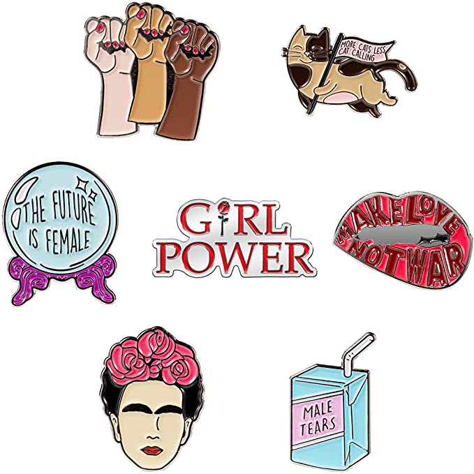 RipGrip Nickel-Plated Feminist Backpack Pins, 7-Piece