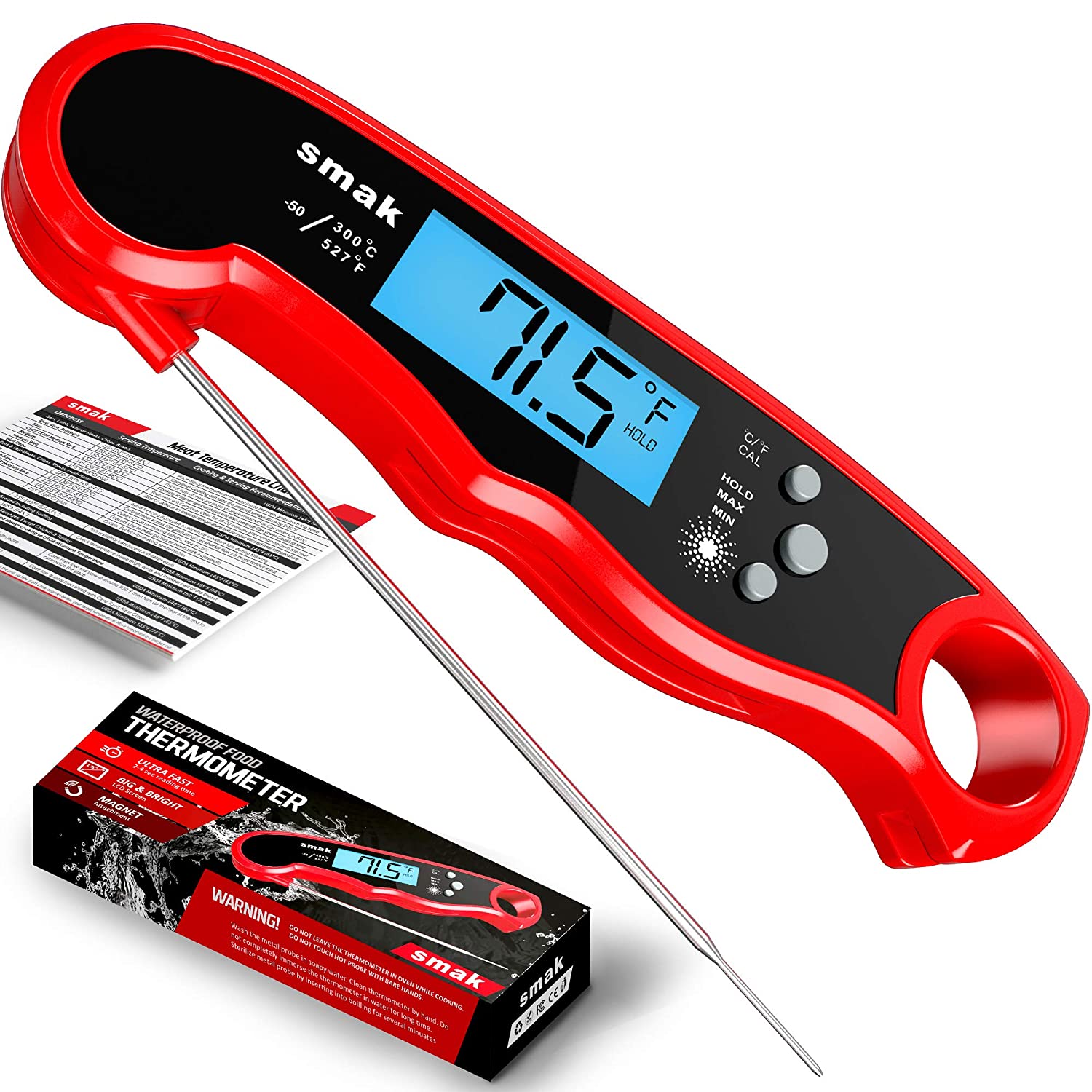 SMAK Battery Powered Waterproof Digital Meat Thermometer