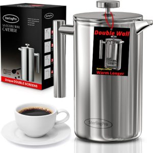 SterlingPro Large Stainless Steel French Press, 34-Ounce
