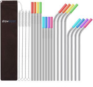 StrawExpert Stainless Steel Reusable Straws, 16-Pack