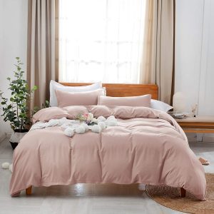 Uhsupris Washed Microfiber Pink Duvet Cover, Queen, 3-Piece