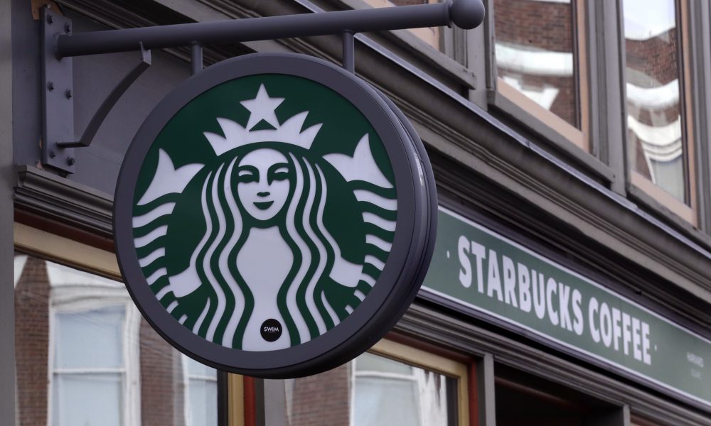 Starbucks sign on store in Cambridge, Mass.