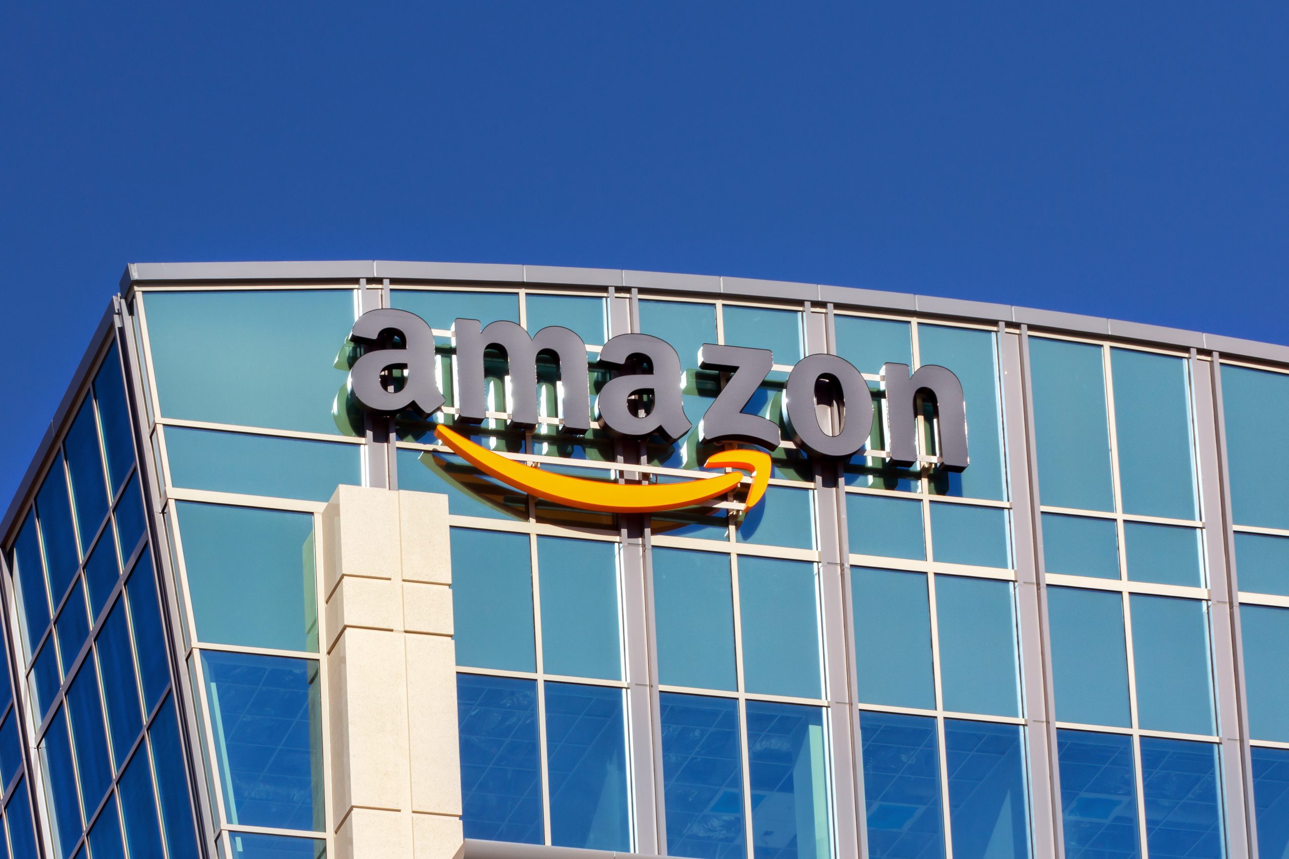 Amazon sign on building in Santa Clara, Calif.