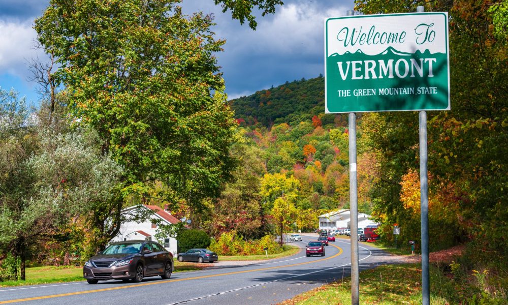 Welcome to Vermont state sign on road