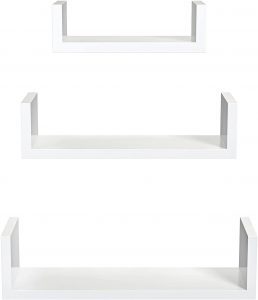 Amada U-Shaped Floating Wall Shelves, White, 3-Pack