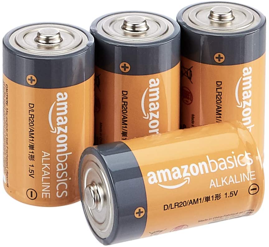 Amazon Basics Alkaline Single-Use D Batteries, 4-Pack