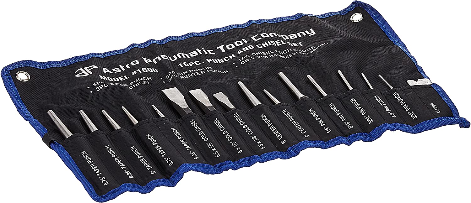 Astro Pneumatic Tool Tapered Toolbox Punch & Chisel Set, 16-Piece