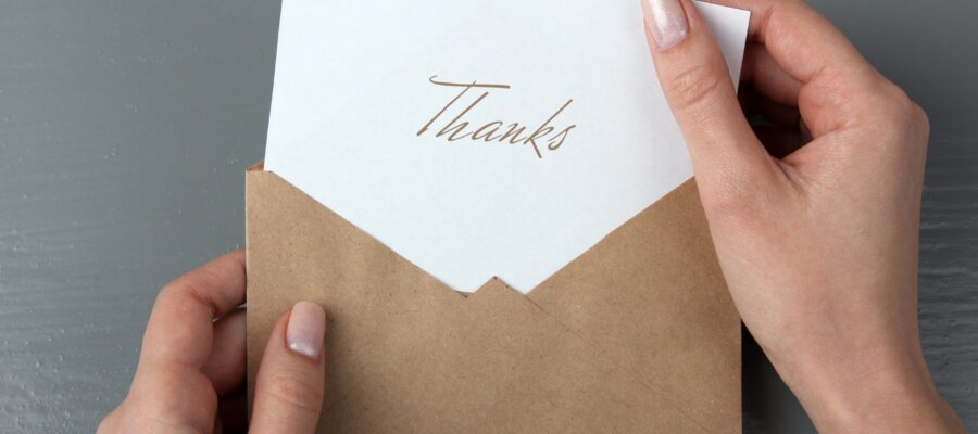 Thank you card in envelope