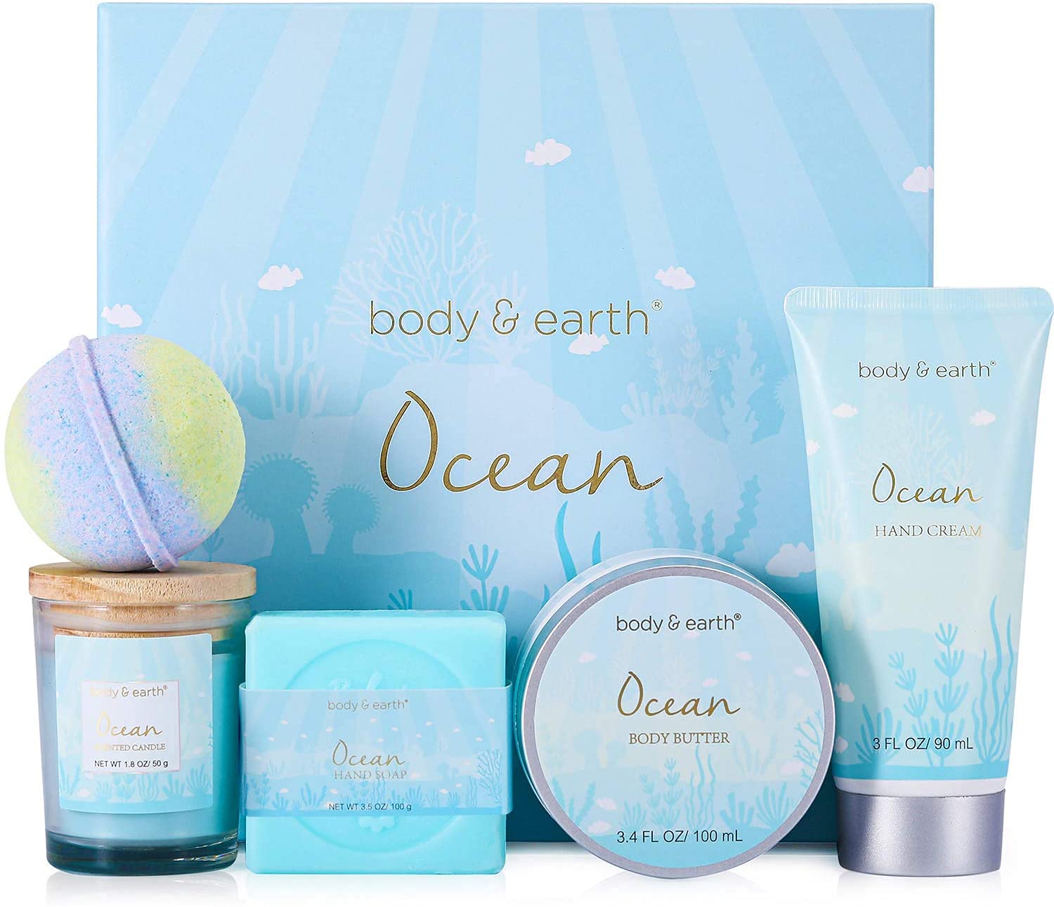 BODY & EARTH Fresh Ocean Spa Favorites Gift Set, 5-Piece