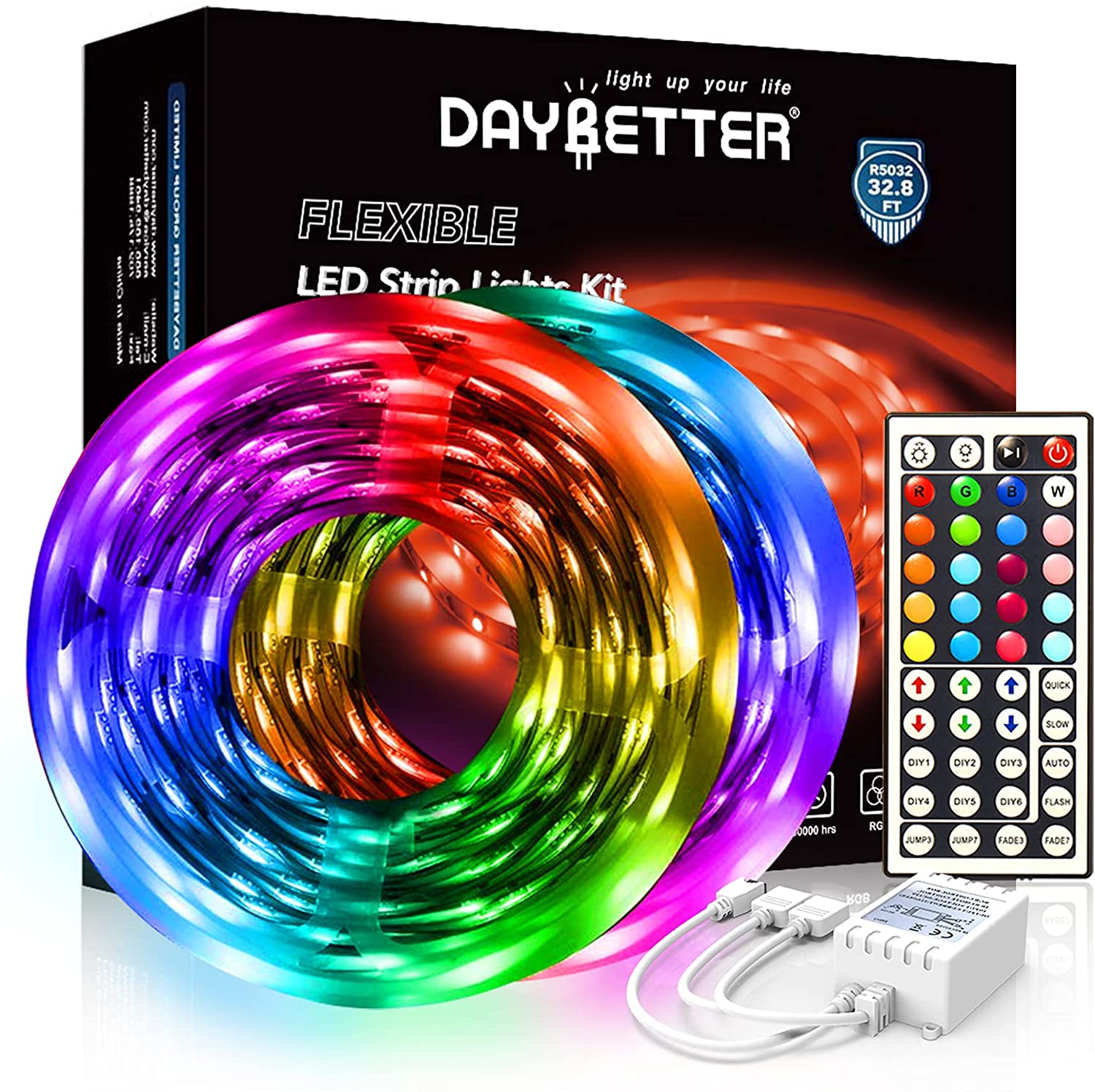 DAYBETTER Corded RGB Strip Lights, 32.8-Foot