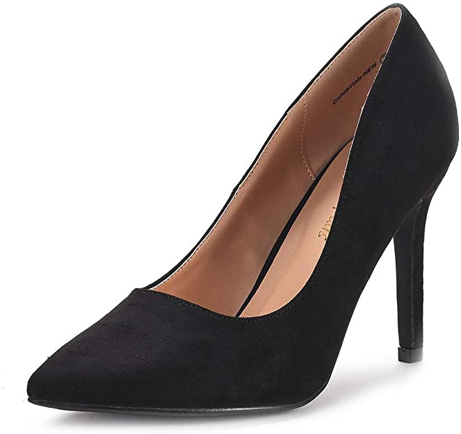 DREAM PAIRS Faux-Leather Pointed-Toe Black Pumps