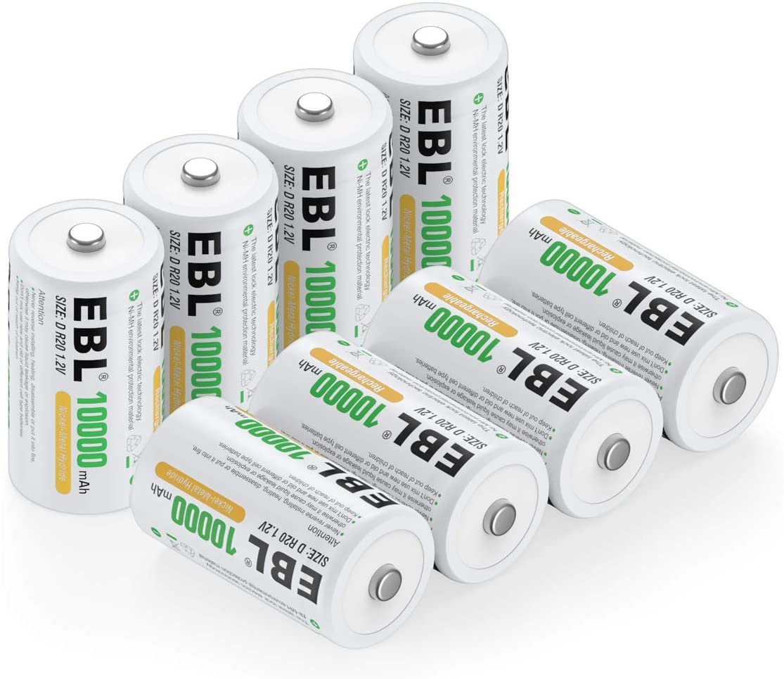 EBL Rechargeable High-Performance D Batteries, 8-Pack