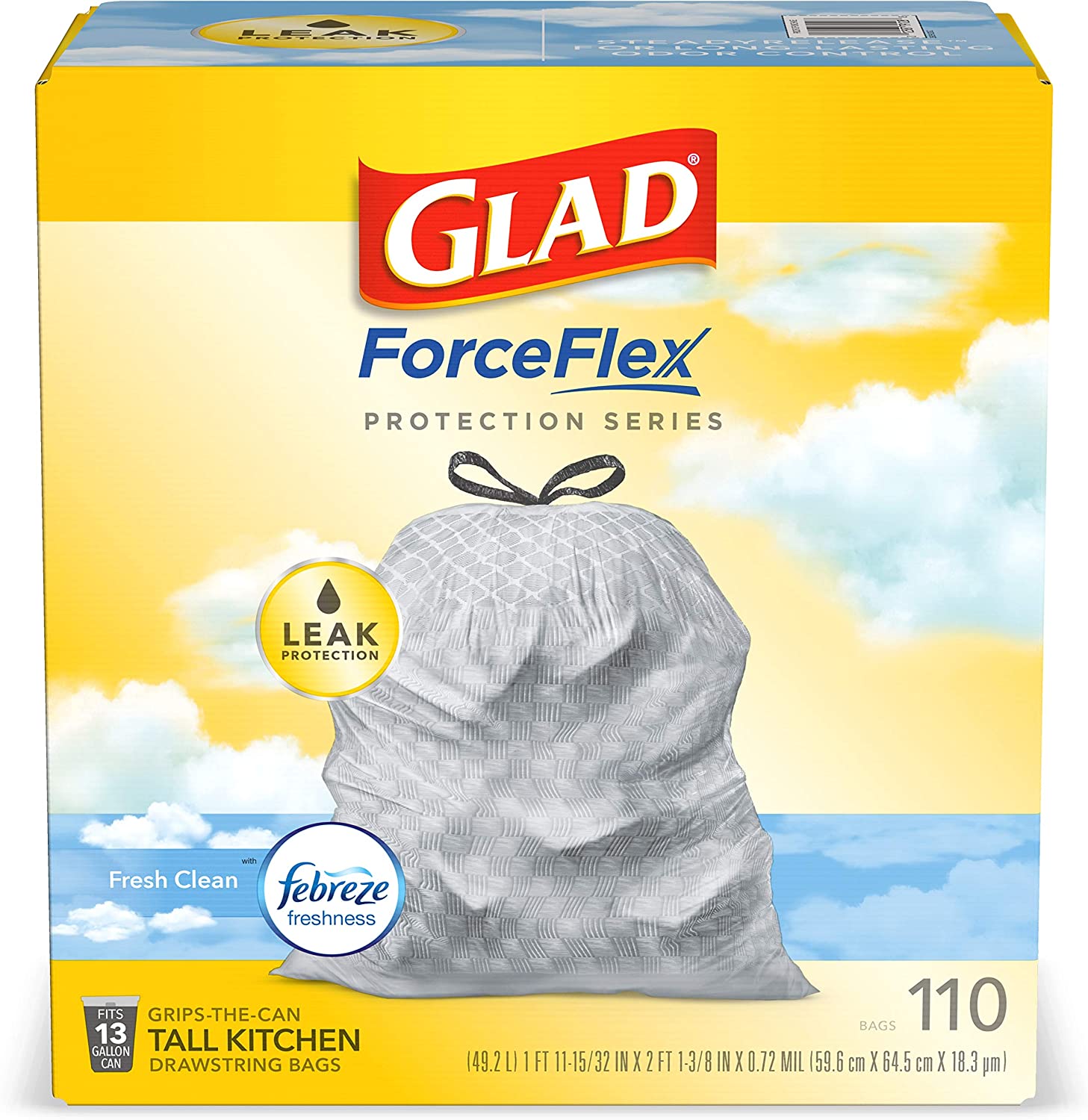 Glad 13-Gallon ForceFlex Leak-Guard Trash Bags, 110-Count