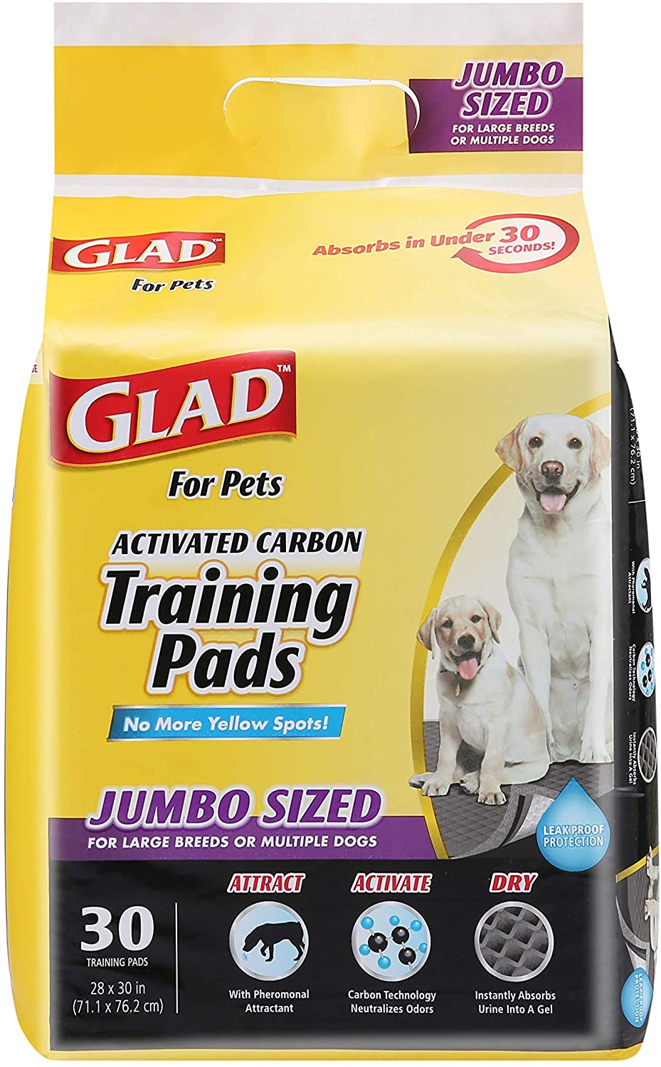 Glad Leak-Proof Charcoal Pee Pads For Dogs, 30-Count