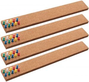 HBlife 100% Cork 15 x 2-Inch Adhesive Strips With Pushpins, 4-Piece