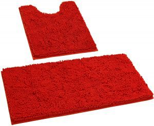 HOMEIDEAS Red Shag Bathroom Rug Set, 2-Piece