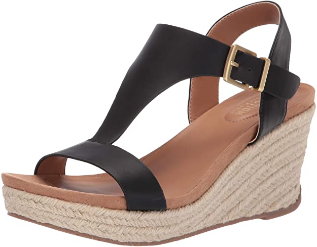 Kenneth Cole REACTION Black T-Strap Buckled Wedge