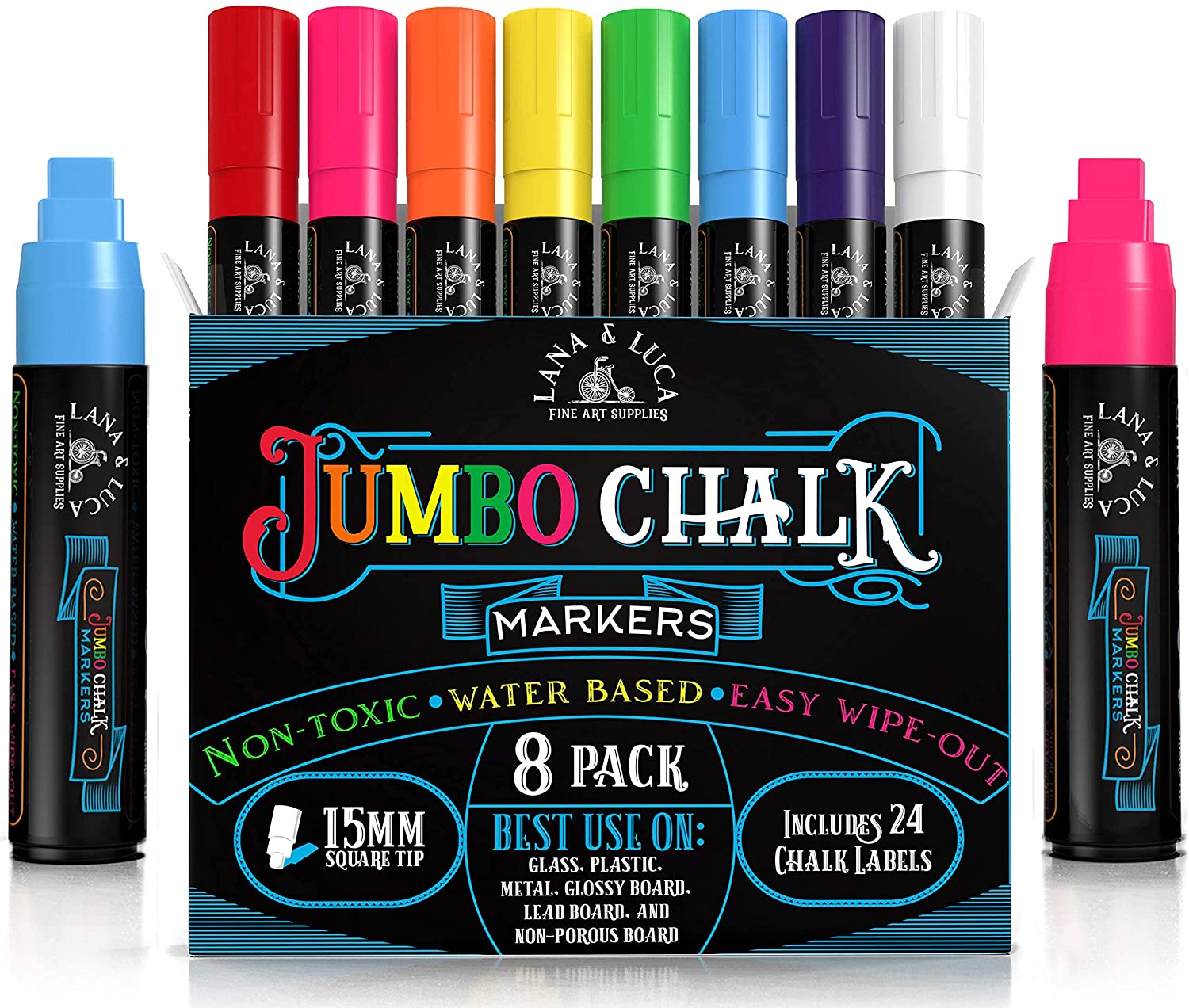 Lana and Luca Multicolor Chalk Car Window Paints, 8-Pack