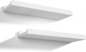Love-KANKEI Floating Wall Shelves With Protective Ledge, White, 2-Pack