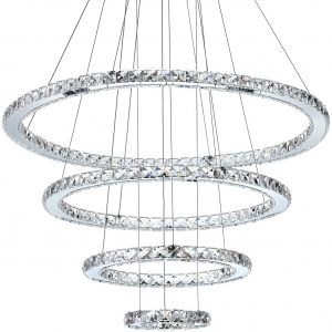 MEEROSEE LED 4-Ring Crystal Modern Chandelier