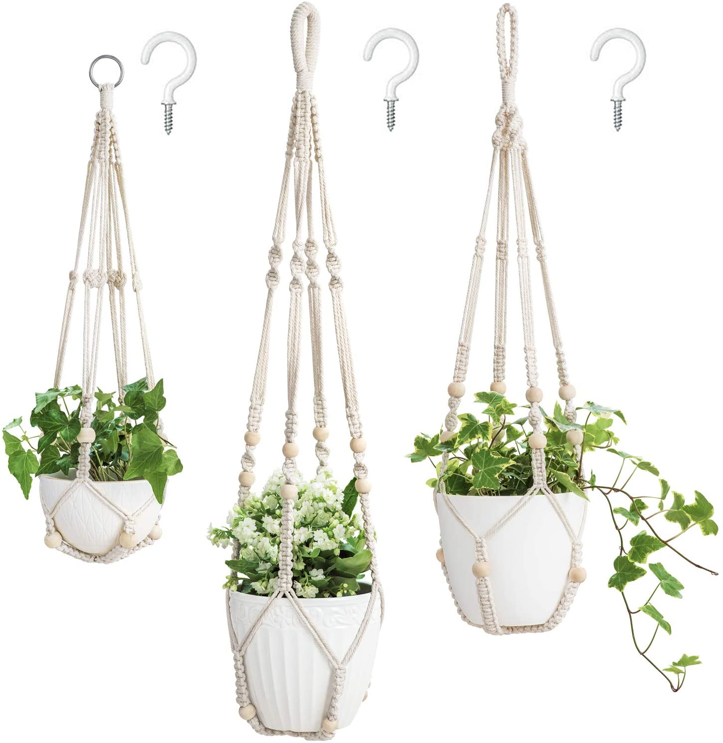 Mkono Macrame Hand-Crafted Plant Hangers, Set Of 3