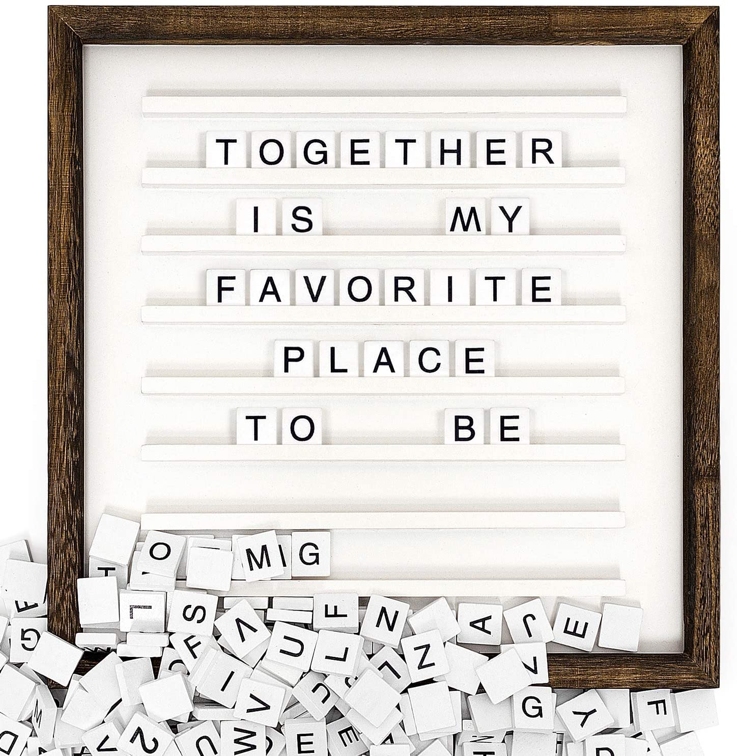Mkono Interchangeable Words Wooden Letterboard, 12 x 12-Inch