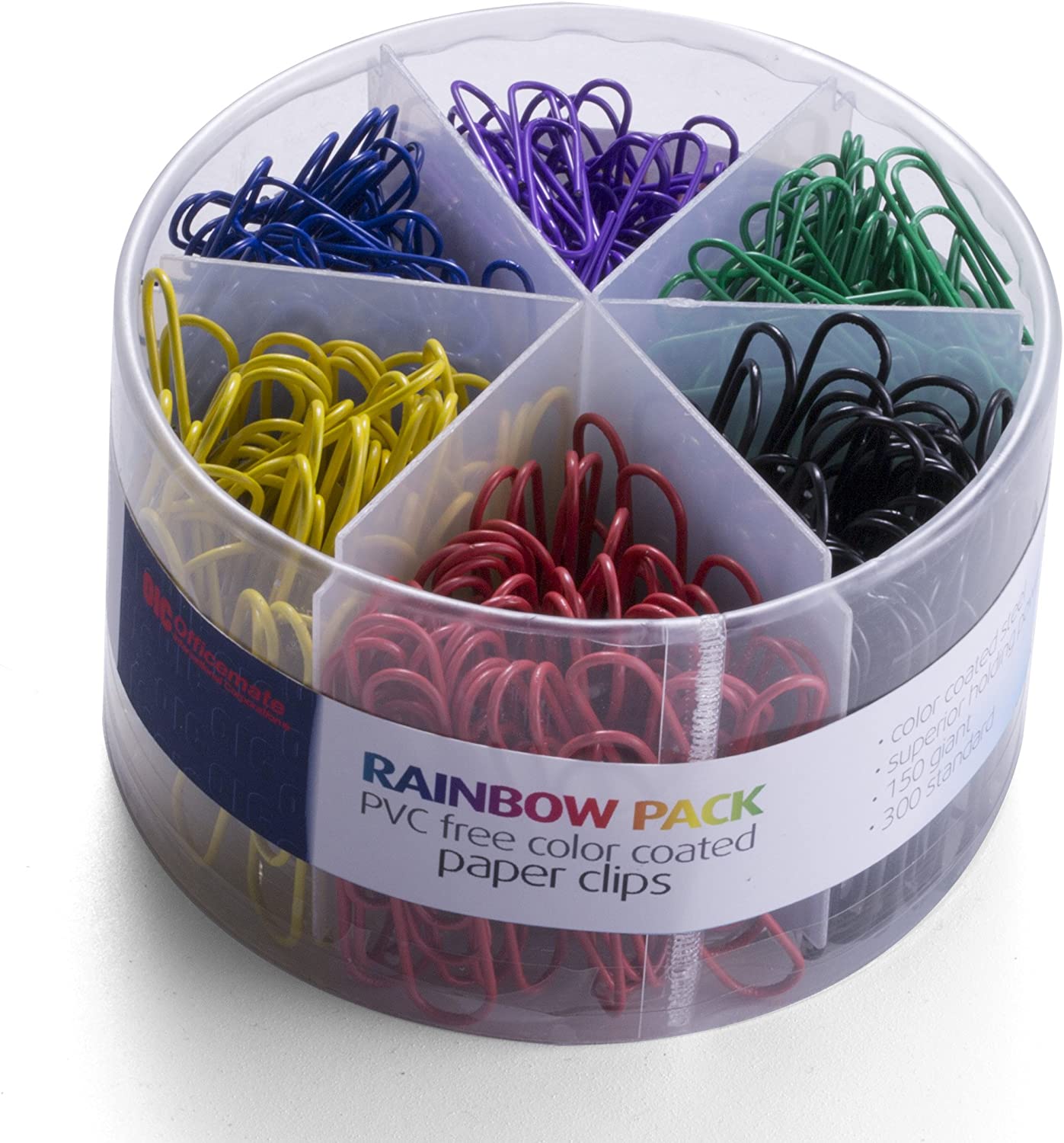 Officemate Coated Assorted Colored Paper Clips, 450-Pack