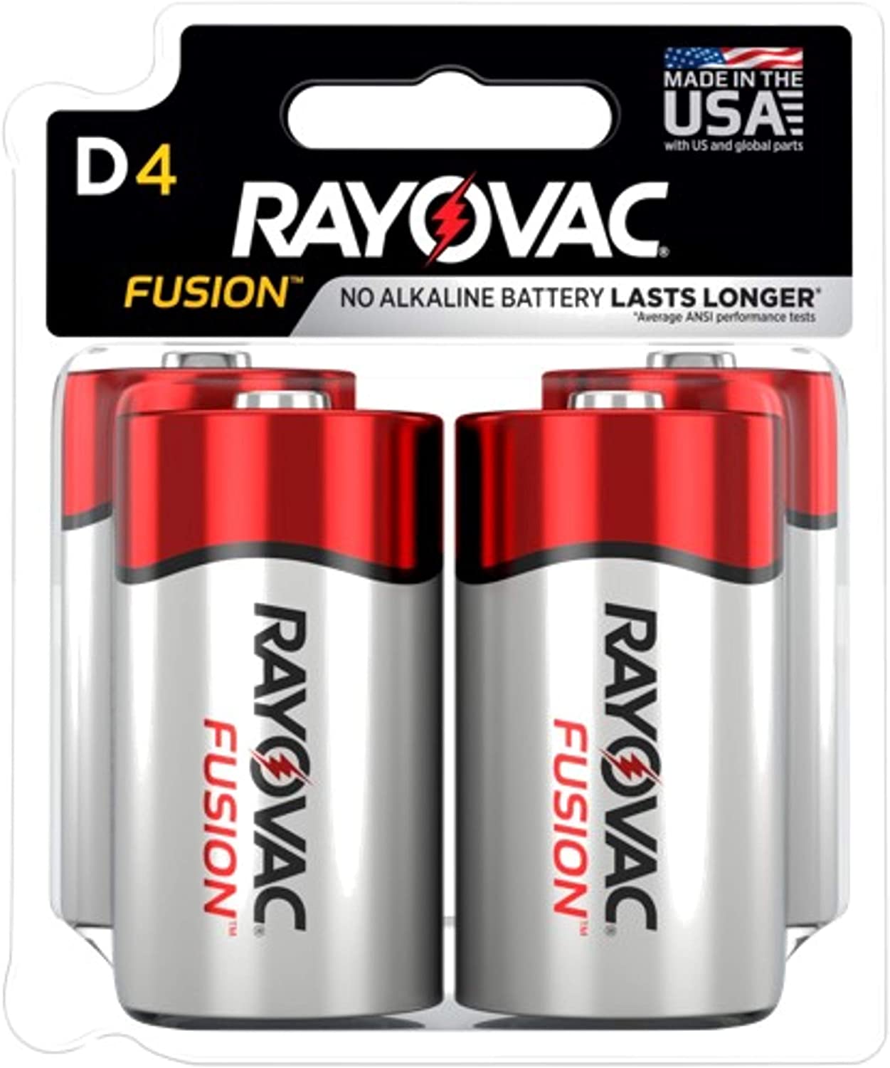Rayovac Long-Lasting Fusion D Batteries, 4-Pack