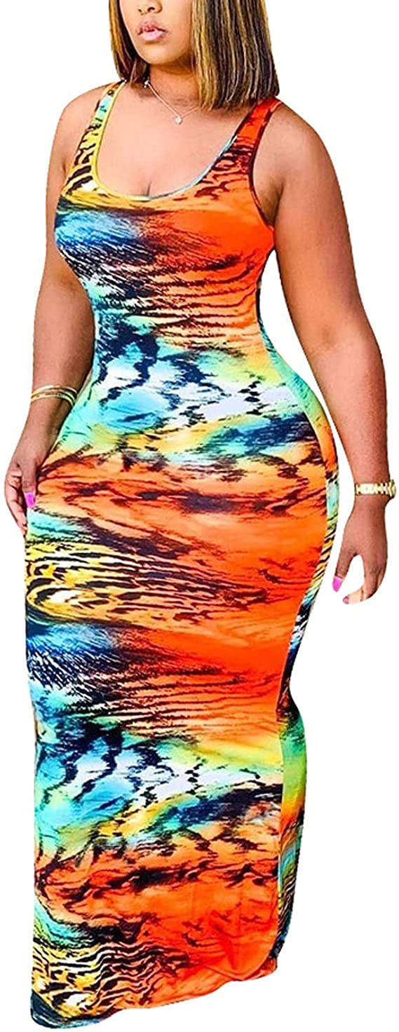 Salimdy Bodycon Tie-Dye Plus Size Tropical Dresses For Women