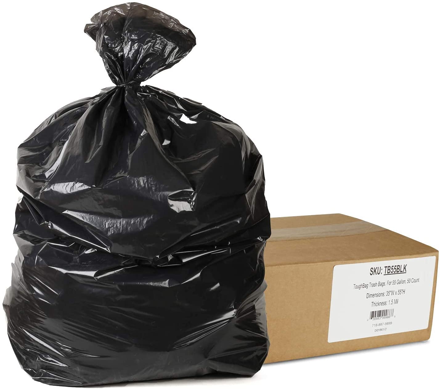 ToughBag Puncture-Resistant 55-Gallon Trash Bags, 50-Count