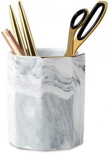 WAVEYU Ceramic Marble Print Desk Pencil Holder