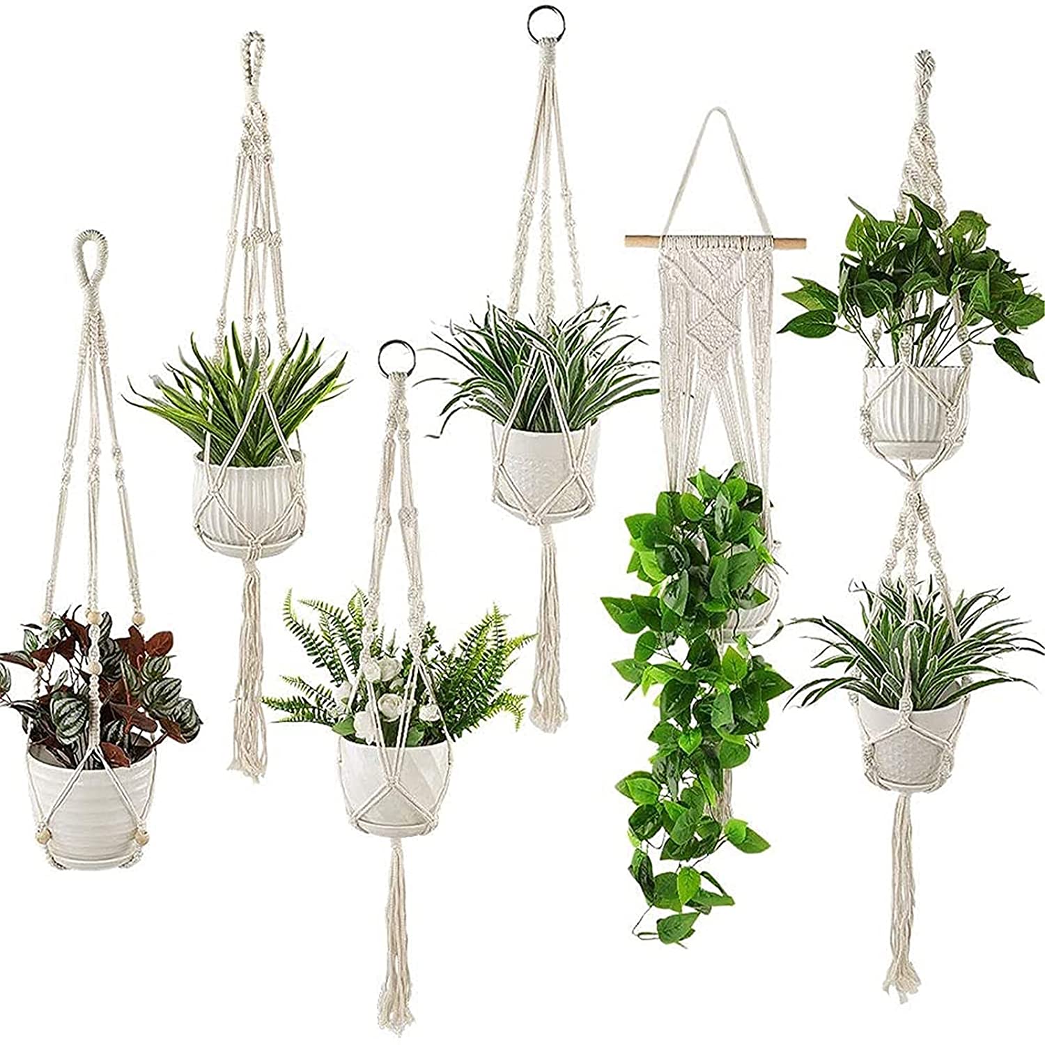 Whonline Indoor & Outdoor Hand-Woven Plant Hangers, Set Of 6