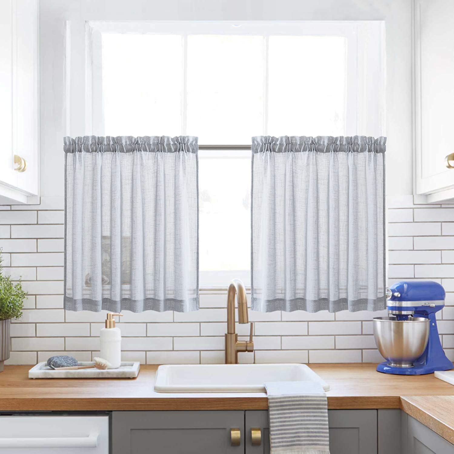 XWTEX Sheer Linen Kitchen Window Curtains, 2-Panel