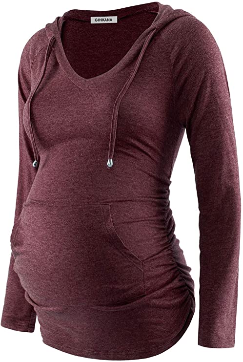 GINKANA Ruched Hooded Maternity Long-Sleeve Top