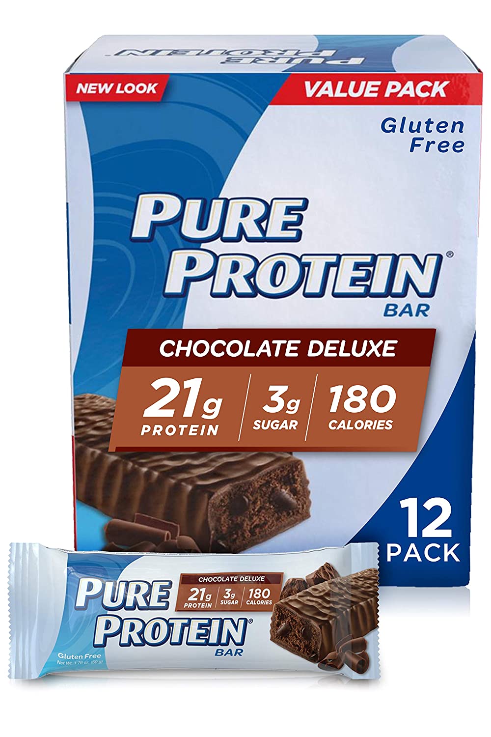 Pure Protein Chocolate Deluxe 21 Grams Protein Bars,12-Count