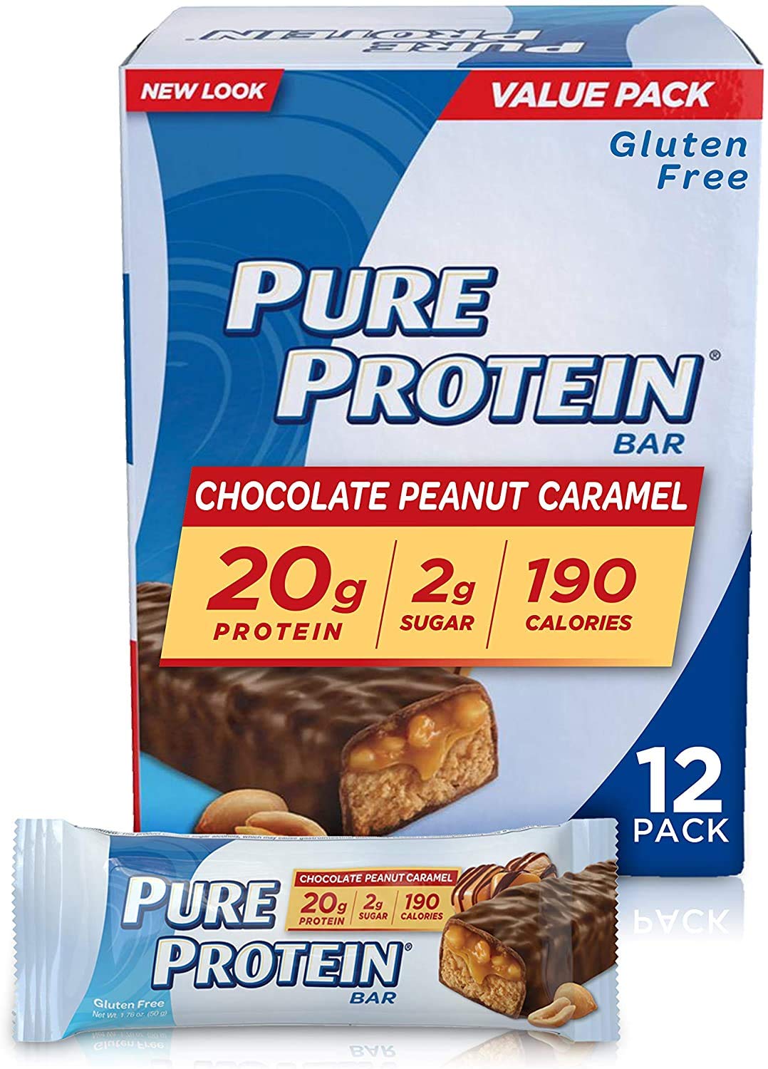 Pure Protein Chocolate Peanut Caramel 20 Grams Protein Bars, 12-Count