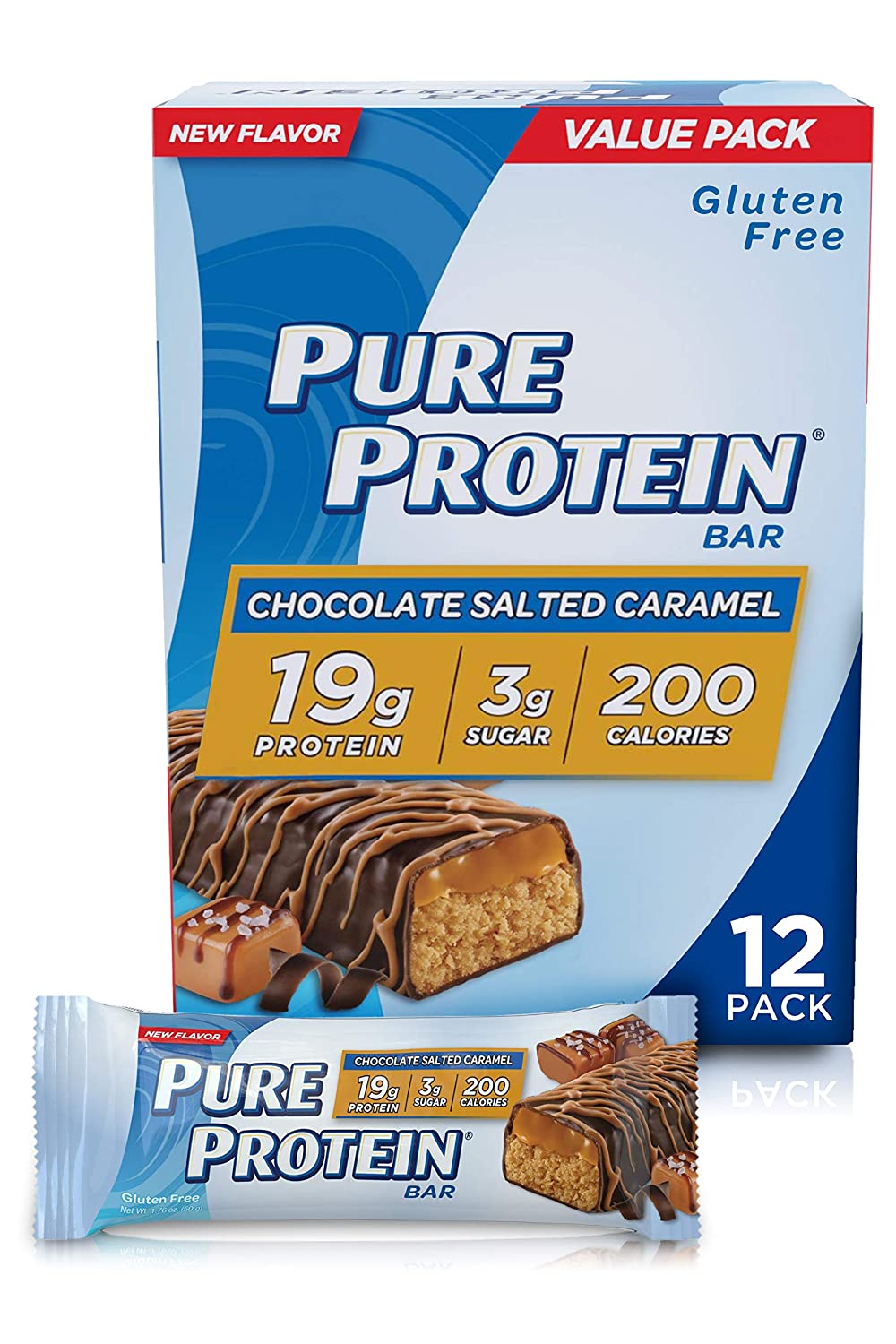 Pure Protein Chocolate Salted Caramel 19 Grams Protein Bars, 12-Count